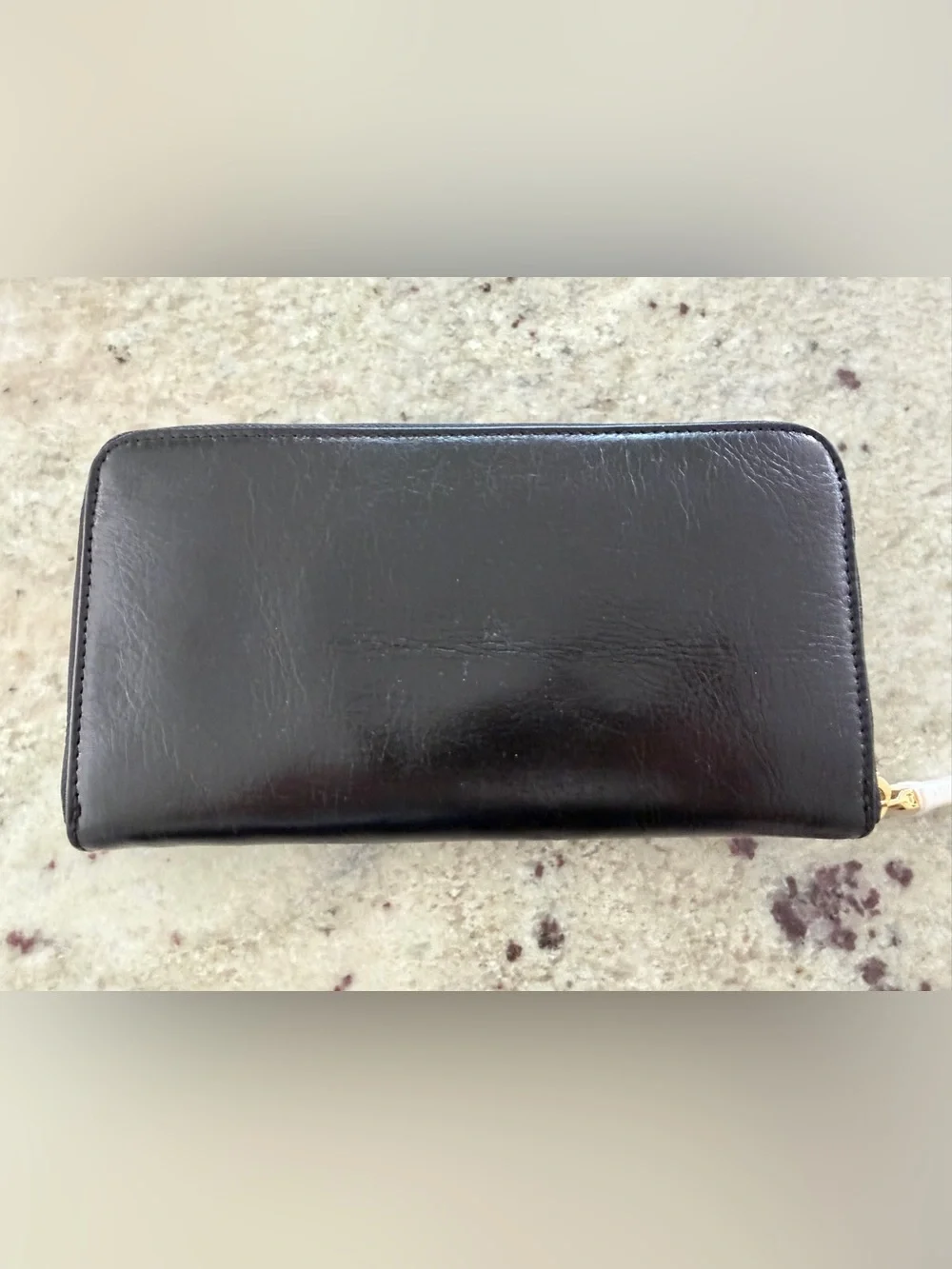 Tory Burch Black Leather Continental Wallet with Gold Logo Medallion